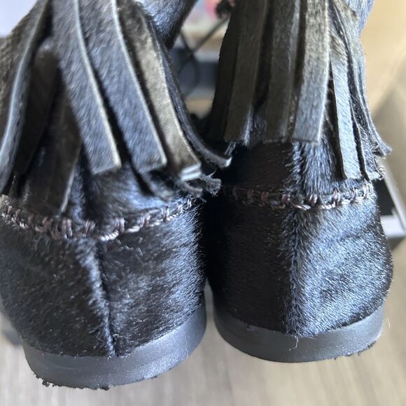 Jenni Kayne Black Suede Fringe Ankle Boots Women’s 36 US 6 Lace Up Made in Italy - Picture 9 of 9